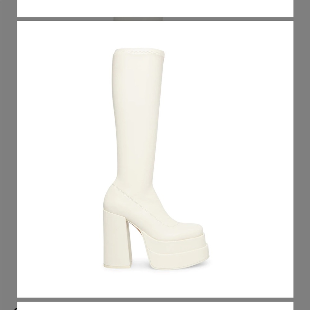 Steve Madden White Platform Knee High Boots, Size 8